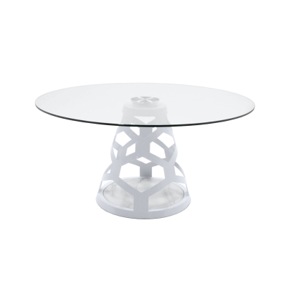 Modrest Lilly Modern 12mm Round Glass + White Dining Table White Dining Table 80134 VGNS-GD8800-12MM