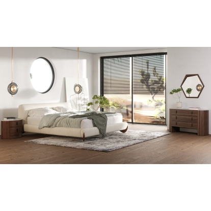 Modrest Fleury Contemporary Cream Fabric and Walnut Bedroom Set Cream Bed 80226|80227 VGCS-21073-BED-SET