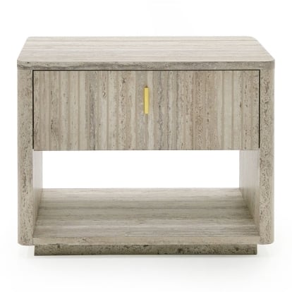 LA Furniture Roma Modern Faux Travertine + Gold Nightstand VGAN-ROMA-NS Contemporary Style by Vig Furnitrue Number 80246 Catch Home Goods