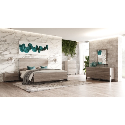 LA Furniture Eastern King Charlene Modern Grey Elm & Stainless Steel 4-Piece Bedroom Set VGVC-CHARLENE-4PC-SET-EK Contemporary Style by Vig Furnitrue Number 85654 Catch Home Goods