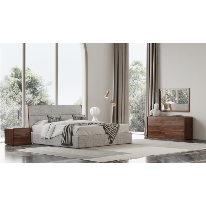 Modrest Dustin Modern Grey Fabric & Walnut Trimmed Bedroom Set Walnut Bed 80261|80262 VGMABR-99-BED-SET