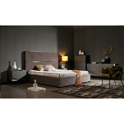 Modrest Duke Modern Grey Velvet & Black Gun Chrome Bedroom Set Grey Bed 80265|80266 VGVCBD1903-GRY-SET