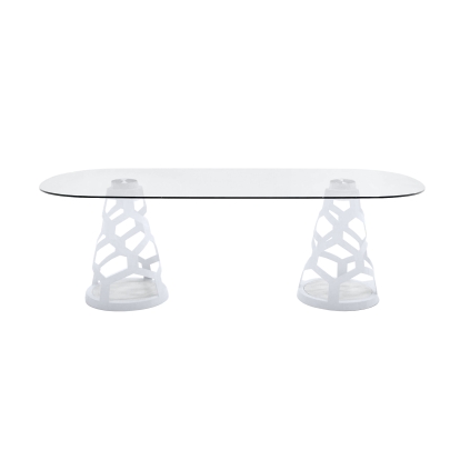 Modrest Lilly Modern White and 15mm Glass Rectangular Dining Table White Dining Table 80330 VGNS-GD8800B-15-W
