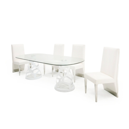 Modrest Lilly Modern White and 15mm Glass Rectangular Dining Table White Dining Table 80330 VGNS-GD8800B-15-W