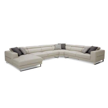 Divani Casa Hawkey Contemporary Light Grey Leather LAF Chaise Sectional Sofa Light Grey Sectional Sofa 80405 VGKK-KF1066-LG-LAF