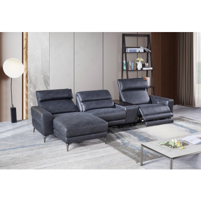 Divani Casa Laramie Modern Charcoal Grey Vegan Leather Left Facing Sectional With Power Recliners Grey Sectional Sofa 80430 VGMB-R180-P1-GRY