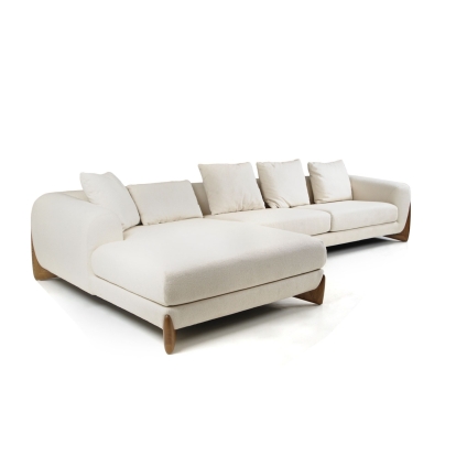 Modrest Fleury Contemporary Cream Fabric and Walnut LAF Sectional Sofa Cream Sectional Sofa 80446 VGCS-21073-S-CW-LAF