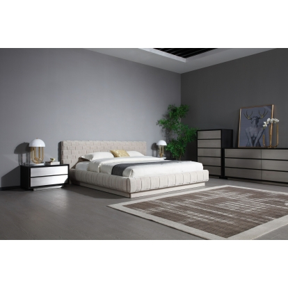 Modrest Concord Modern Grey Velvet + Black Marble + Black Ash + Aluminum Bedroom Set Grey Bedroom Set 81570|82208 VGVC-BD2311-2301-SET