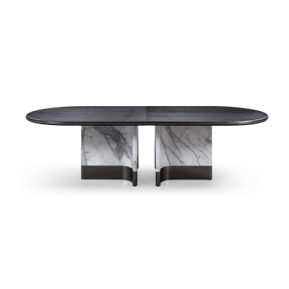 Modrest Renfew Modern Black Oak + Faux Marble Oval Dining Table Black Dining Table 80496 VGVCT2203-DT