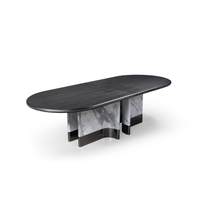 Modrest Renfew Modern Black Oak + Faux Marble Oval Dining Table Black Dining Table 80496 VGVCT2203-DT