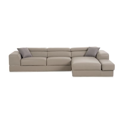 Divani Casa Pella Mini Modern Grey Italian Leather Right Facing Chaise Sectional Sofa Gray Sectional Sofa 80509 VGCA5106A-GRY-RAF