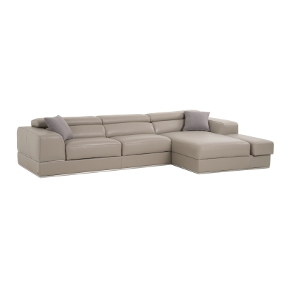Divani Casa Pella Mini Modern Grey Italian Leather Right Facing Chaise Sectional Sofa Gray Sectional Sofa 80509 VGCA5106A-GRY-RAF