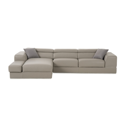 Divani Casa Pella Mini Modern Grey Italian Leather Left Facing Sectional Sofa Gray Sectional Sofa 80510 VGCA5106A-GRY-LAF