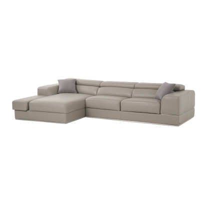 Divani Casa Pella Mini Modern Grey Italian Leather Left Facing Sectional Sofa Gray Sectional Sofa 80510 VGCA5106A-GRY-LAF