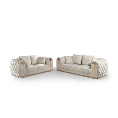 Divani Casa Dosie Modern Beige Fabric Sofa & Loveseat Set Beige Sofa Set 80522 VGBNS-9368-SET-BGE