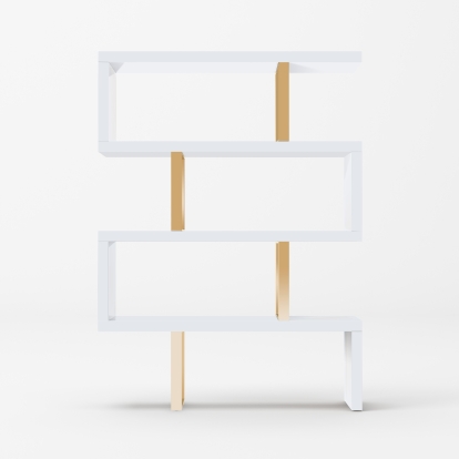 Modrest Maze Modern White & Gold Bookcase White Shelf Unit 80605 VGBB-MD105-WHTGLD