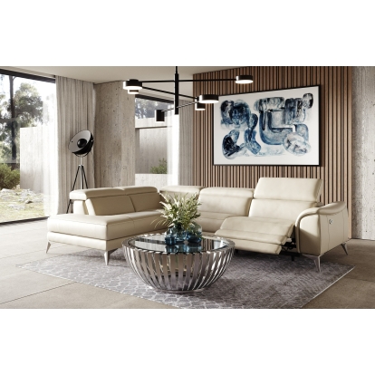 Lamod Italia Monte Carlo Italian Modern Cappuccino Leather Left Facing Sectional Sofa Beige Sectional Sofa 80898 VGCC-MONTECARLO-CAPP-LAF