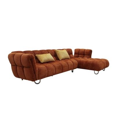 Divani Casa Jacinda Modern Burnt Orange Fabric Right Facing Sectional Sofa + 2 Yellow Pillows Orange Sectional Sofa 80949 VGEV-23106-ORG-RAF