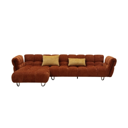 Divani Casa Jacinda Modern Burnt Orange Fabric Left Facing Sectional Sofa + 2 Yellow Pillows Orange Sectional Sofa 80950 VGEV-23106-ORG-LAF