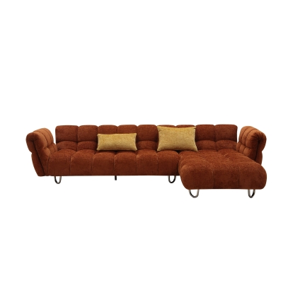 Divani Casa Jacinda Modern Burnt Orange Fabric Right Facing Sectional Sofa + 2 Yellow Pillows Orange Sectional Sofa 80949 VGEV-23106-ORG-RAF