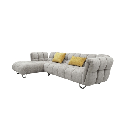 Divani Casa Jacinda Modern Grey Fabric Left Facing Sectional Sofa with 2 Yellow Pillows Light Grey Sectional Sofa 80952 VGEV-23106-GRY-LAF