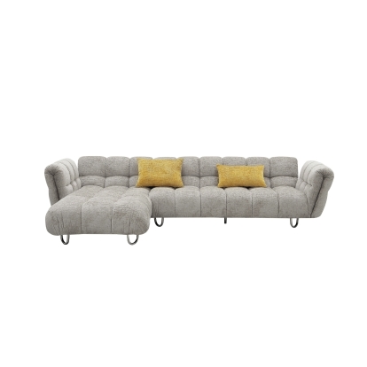 Divani Casa Jacinda Modern Grey Fabric Left Facing Sectional Sofa with 2 Yellow Pillows Light Grey Sectional Sofa 80952 VGEV-23106-GRY-LAF