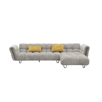Divani Casa Jacinda Modern Grey Fabric Right Facing Sectional Sofa with 2 Yellow Pillows Light Grey Sectional Sofa 80951 VGEV-23106-GRY-RAF