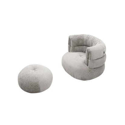 Divani Casa Shay Modern Grey Fabric Accent Chair + Ottoman Light Grey Accent Chair 80957 VGEV-CH325-GRY-SET