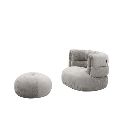 Divani Casa Shay Modern Grey Fabric Accent Chair + Ottoman Light Grey Accent Chair 80957 VGEV-CH325-GRY-SET