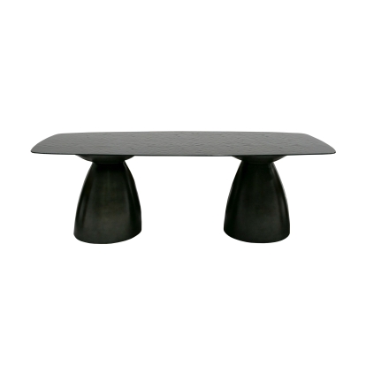 Modrest Calexico Contemporary Black Wave Glass Wide Rectangular Dining Table Black Dining Table 81967 VGGMDT-1717B