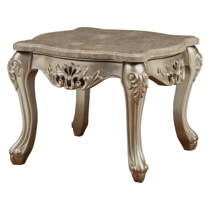 ACME Ranita Marble Top & Champagne End Table Model 81042