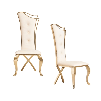 Modrest Bonnie Modern Beige Velvet & Champagne Gold Dining Chair (Set of 2) Beige Dining Chair 81070AZ VGZA-Y906-BGE-GLD