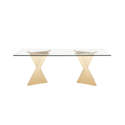 Modrest Buquet Glam Glass + Champagne Gold Rectangular Dining Table Gold Dining Table 81072 VGZA-T124-GLD