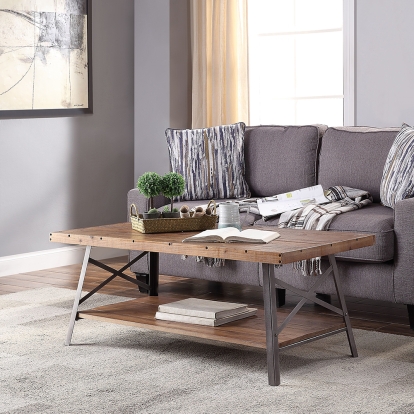 ACME Ikram Weathered Oak & Sandy Black Coffee Table Model 81175