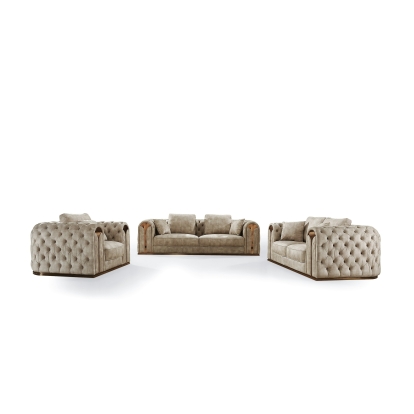 Divani Casa Dosie Transitional Beige Velvet Sofa Set Beige Sofa Set 81321 VGBN-S-9368-SET-BGE