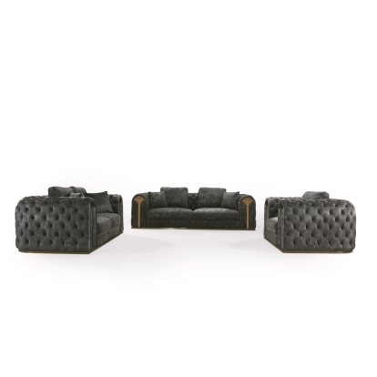 Divani Casa Dosie Transitional Grey Velvet Sofa Set Grey Sofa Set 81325 VGBN-S-9368-SET-GRY