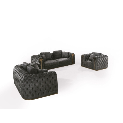 Divani Casa Dosie Transitional Grey Velvet Sofa Set Grey Sofa Set 81325 VGBN-S-9368-SET-GRY
