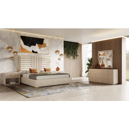 Nova Domus Daystar + Roma Modern Beige Velvet + Travertine + Gold Bedroom Set Beige Bedroom Set 81420|80241|81422 VGAN-DAYSTAR-ROMA-BED-SET