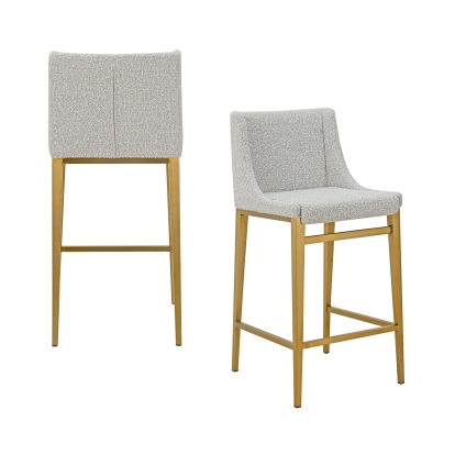 Modrest Mimi Modern Light Grey Fabric + Antique Brass Counter Stool (Set of 2) Light Grey Bar Stool 81461Z VGGAGA-6544CH-C-GRY-4