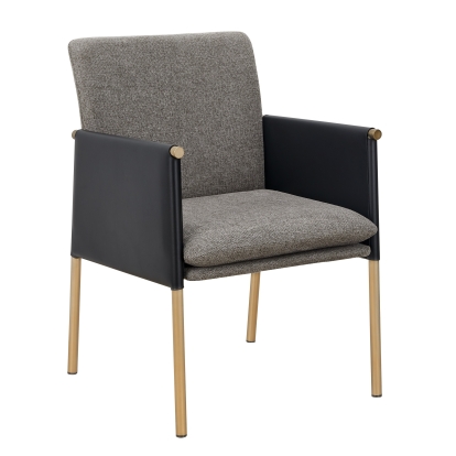 Modrest Engel Modern Dark Grey Vegan Leather + Grey Fabric + Antique Brass Dining Chair Grey Dining Chair 81462 VGGAGA-6988CH-1-DKGRY