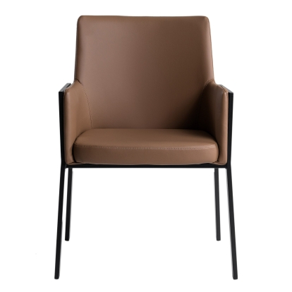 LA Furniture Leshay Modern Dark Camel Vegan Leather + Black Metal Dining Chair VGGAGA-6552CH-1-B19 Contemporary Style by Vig Furnitrue Number 81464 Catch Home Goods