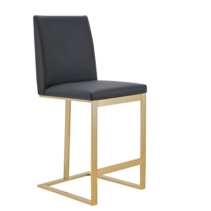 Modrest Frankie Modern Dark Grey Vegan Lether + Antique Brass Counter Stool Dark Grey Bar Stool 81466 VGGAGA-6917CH-C-DKGRY