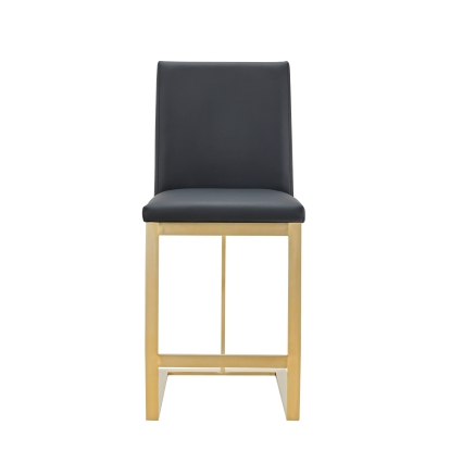 Modrest Frankie Modern Dark Grey Vegan Lether + Antique Brass Counter Stool Dark Grey Bar Stool 81466 VGGAGA-6917CH-C-DKGRY