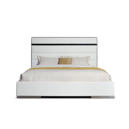 LA Furniture Eastern King Cartier Modern White Vegan Leather + Stainless Steel Bed VGVC-BDA002-BED-WHT-EK Contemporary Style by Vig Furnitrue Number 81531 Catch Home Goods