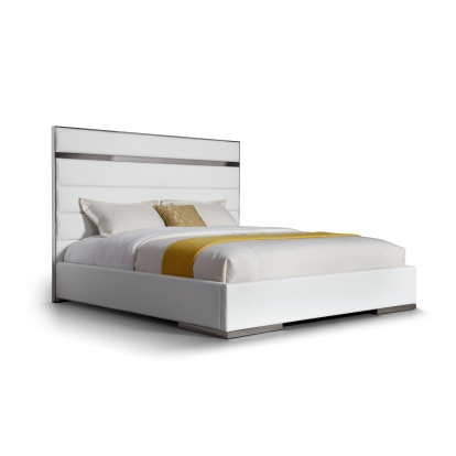 Modrest Cartier Modern White Vegan Leather + Stainless Steel Bed White Bed 81530|81531 VGVC-BDA002-BED-WHT