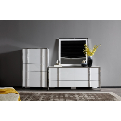 LA Furniture Cartier Modern White & Stainless Steel Mirror VGVC-J-A002-M-WHT Contemporary Style by Vig Furnitrue Number 81534 Catch Home Goods