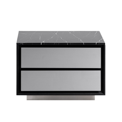 Modrest Concord Modern Black Marble + Black Ash + Aluminum Nightstand Black Nightstand 81566 VGVC-N2301