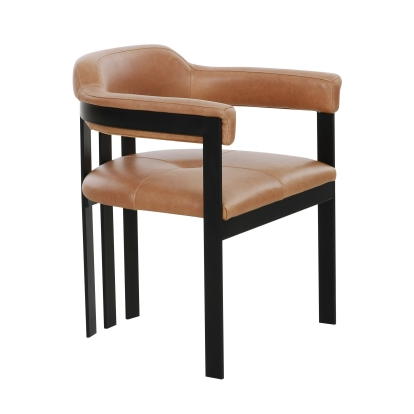 Modrest Hazen Modern Camel Leather + Black Iron Dining Chair Camel Dining Chair 81606 VGOD-ZW-23151-CML