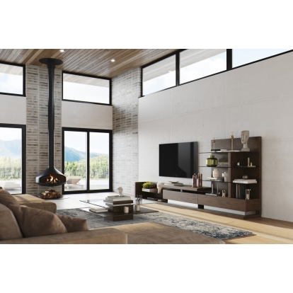 Modrest Jefferson Mid-Century Modern Reversible Walnut Entertainment Center Walnut TV Stand 81626 VGBB662N-WALGRY