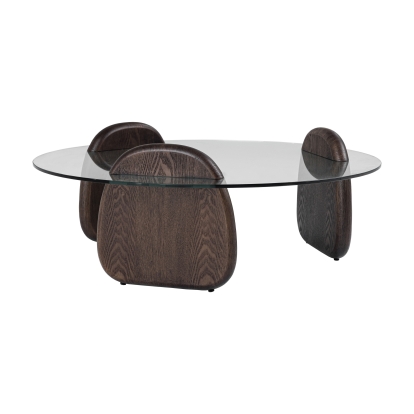 Modrest Buxton Mid-Century Modern Glass + Dark Walnut Coffee Table Brown Coffee Table 81631 VGOD-LZ-274C-COF